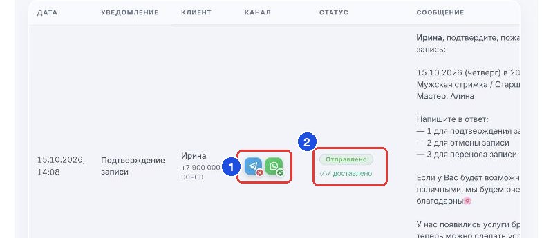 Строка получателя: мессенджеры каскада и статус доставки